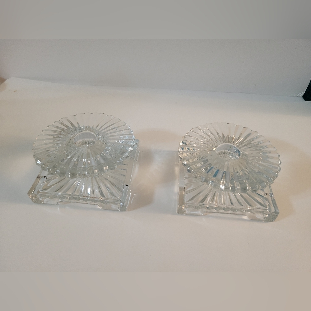 Heisey Ridgeleigh Glass Candle Stick Holders Clear Glass